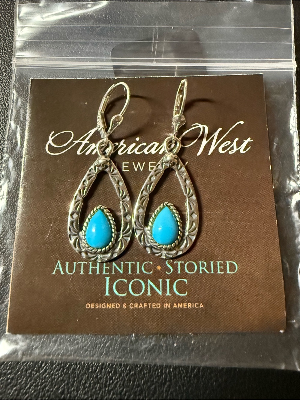 American West Carolyn Pollack Silver Teardrop Earrings with Turquoise Accent